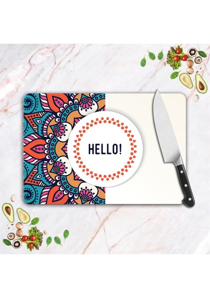 Cam Kesme Tahtası ve Sunumluk Hello Desenli 20x30 Cm fırsatları