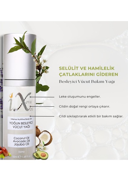 ixora Oil Hamilelik Çatlakları Gideren Yoğun Besleyici Sıkılaştırıcı Doğal Vücut Bakım Yağı 50 ml