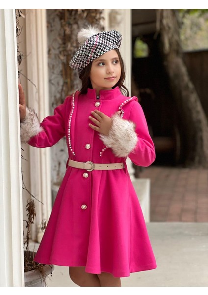 Uğurböceğiçocuk Kolu Kürklü Inci Detaylı Kaban Kazayağı Elbise 4'lü Kız Çocuk Takım modelleri