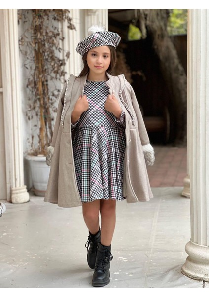 Uğurböceğiçocuk Kolu Kürklü Inci Detaylı Kaban Kazayağı Elbise 4'lü Kız Çocuk Takım fırsatları