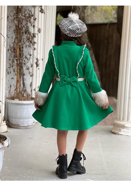 Uğurböceğiçocuk Kolu Kürklü Inci Detaylı Kaban Kazayağı Elbise 4'lü Kız Çocuk Takım indirimleri