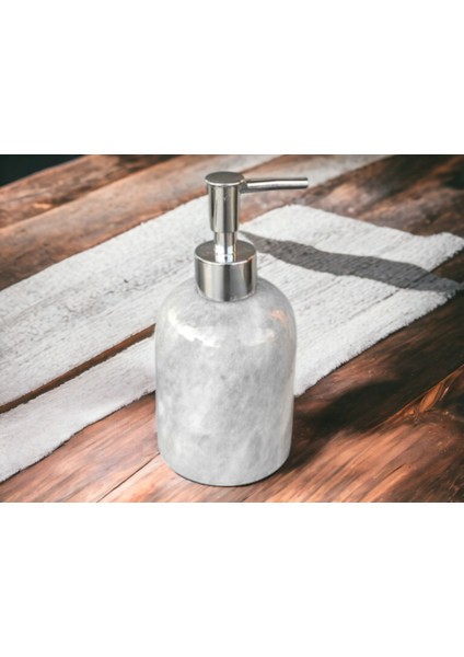 Mermer Gri Sıvı Sabunluk-Mermer Banyo Seti Sıvı Sabunluk