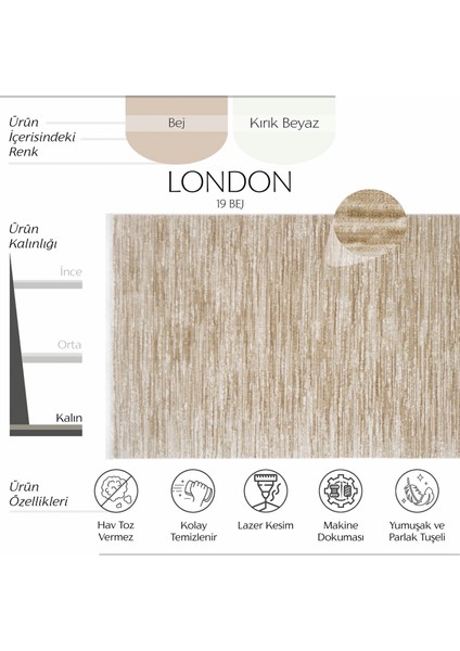 London 19 Bej Salon Halısı Kesme Halı Yolluk Antre Halısı Yumuşak Doku Yatak odası halısı