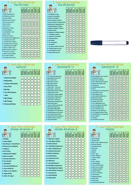 Ilkokul 4.sınıf Ders Takip Programı - Kalem (Erkek)