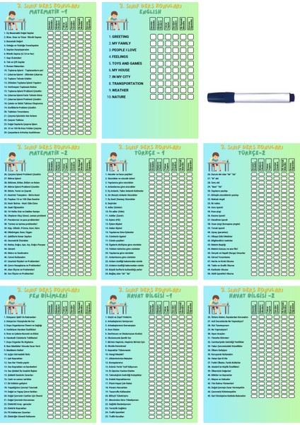 Ilkokul 3.sınıf Ders Takip Programı - Kalem (Erkek)