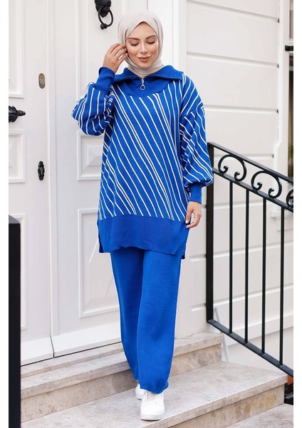 Yasemen Tunik Pantolon Triko Takım 1263 - Saks Mavisi