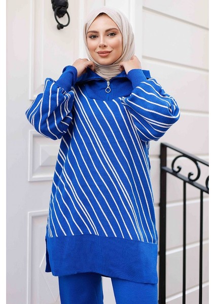 Yasemen Tunik Pantolon Triko Takım 1263 - Saks Mavisi