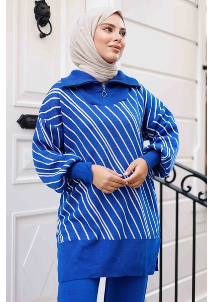 Yasemen Tunik Pantolon Triko Takım 1263 - Saks Mavisi