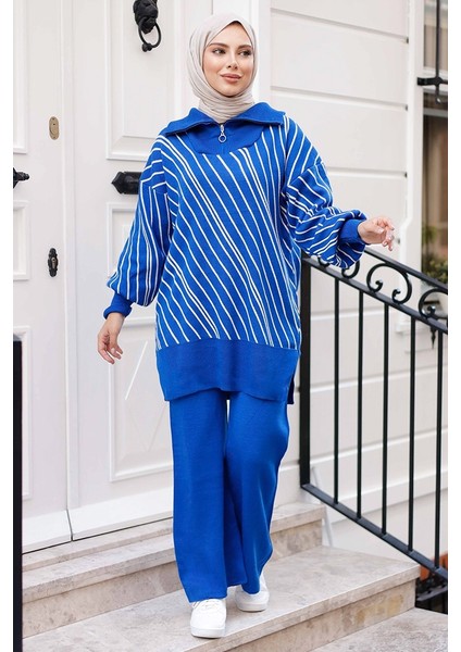 Yasemen Tunik Pantolon Triko Takım 1263 - Saks Mavisi