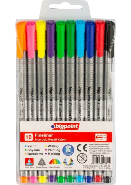 | Renkli Fineliner Seti, 0.4 mm Fiber Uçlu - Kokusuz Su Bazlı Çizim Kalemi, 10'lu Renkli Set