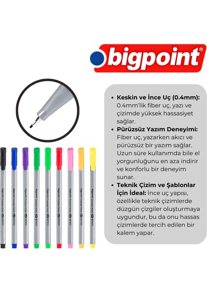 | Renkli Fineliner Seti, 0.4 mm Fiber Uçlu - Kokusuz Su Bazlı Çizim Kalemi, 10'lu Renkli Set