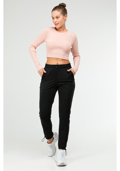 Pudra Slim Fit Pamuklu O Yaka Crop Top Kaşkorse Kadın Tişört SF-0760