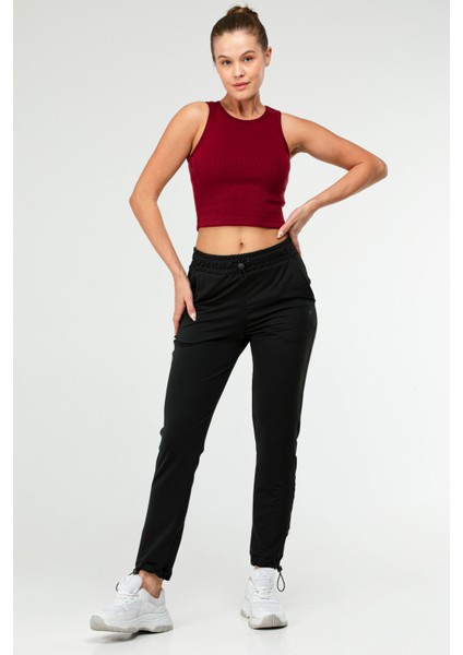 Bordo Slim Fit Pamuklu Açık Yaka Crop Top Kaşkorse Kadın Tişört SF-0751