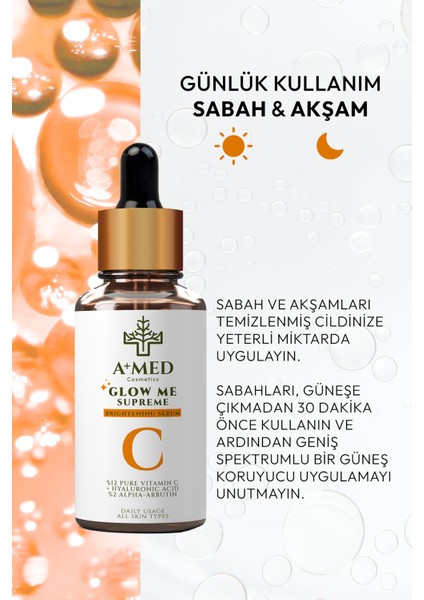 A+ MED Cosmetics Aydınlatıcı,Cilt Tonu Eşitleyici Ve Leke Karşıtı Alpha Arbutin Cilt Bakım Serumu 30 ml (Alpha Arbutin %2 + Hyaluronic Acid)