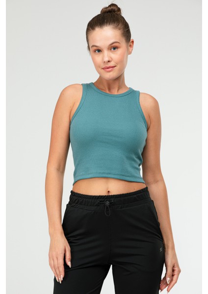 Nefti Slim Fit Pamuklu Açık Yaka Crop Top Kaşkorse Kadın Tişört SF-0751