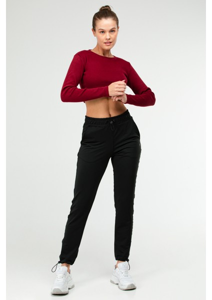 Bordo Slim Fit Pamuklu O Yaka Crop Top Kaşkorse Kadın Tişört SF-0760