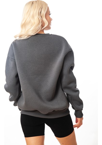 Krem-Gri Kız Baskılı Kadın Oversize 3 Iplik Şardonlu Bisiklet Yaka Sweatshirt Hoodie fiyatları