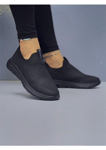 Kadın Ortopedik Bağcıksız Triko Spor Ayakkabı-Siyah-Kömür modelleri