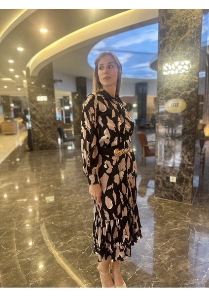 Eteği Kat Volanlı Vizon Gömlek Elbise indirimleri