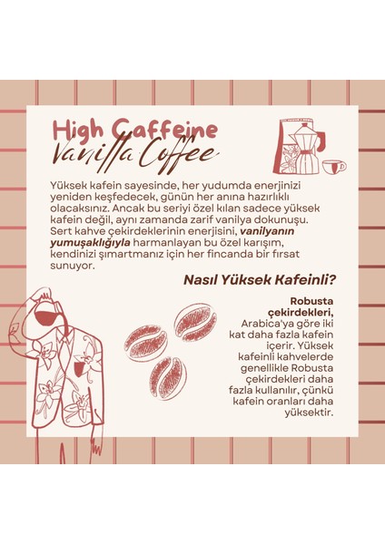 High Caffeine Vanilla Coffe - Vanilya Aromalı Yüksek Kafeinli Kahve Filtre Kahve, 200 Gr