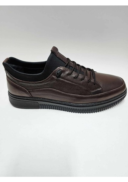 Hakiki Deri Kahverengi Bağcıksız Kauçuk Taban Kışlık Erkek Ayakkabı C-5016HSA