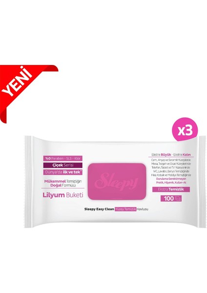 Easy Clean Lilyum Buketi Yüzey Temizlik Havlusu 3x100 (300 Yaprak)