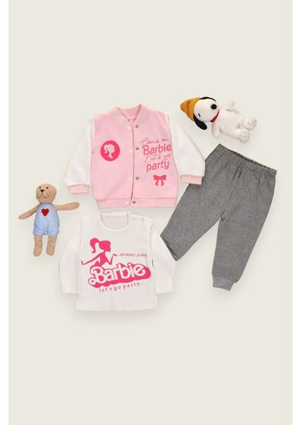 Kız Çocuk Kolej Montlu Takım. Barbie Baskılı Kız Çocuk Takım. Sweatshirt Eşofman Takım
