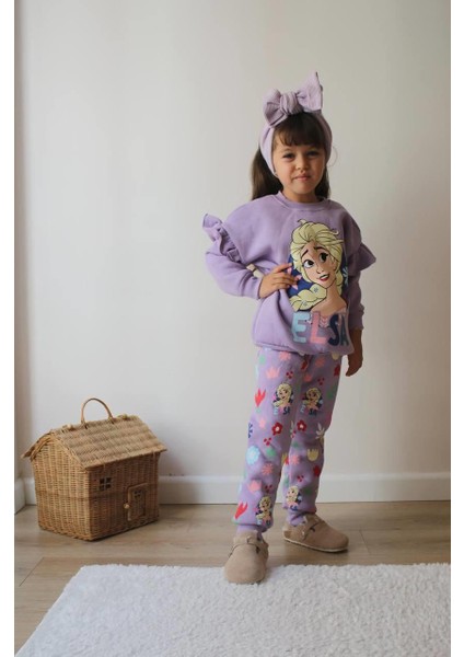 Kız Çocuk Elsa Modelli 3 Iplik Şardonlu Eşofman Takımı fiyatları