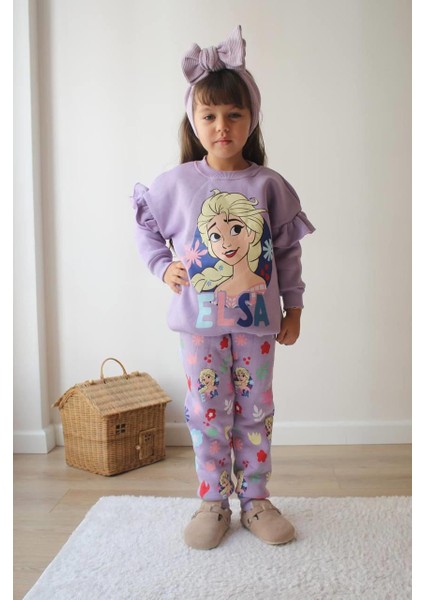 Kız Çocuk Elsa Modelli 3 Iplik Şardonlu Eşofman Takımı modelleri