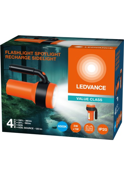 LED Side 5W+3W 6500K 100-120-300LM IP20 4 Farklı Mod Şarjlı El Feneri