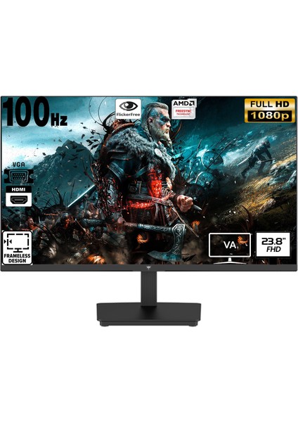 H24V27 23.8" 100 Hz  (HDMI + VGA ) 1920×1080 Amd Freesync Full HD Flat Monitör