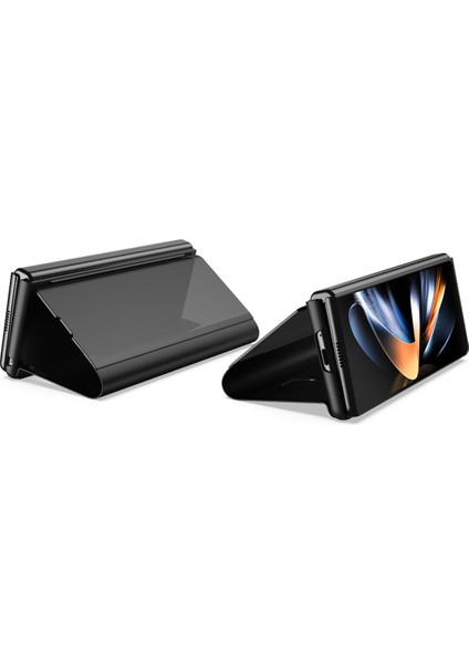 Samsung Galaxy Z Fold5 5g Elektrapılaşma Deri Telefon Kapağı Stand ile Ayna Yüzey Telefon Kılıfı (Yurt Dışından)