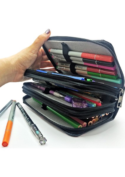Kalem Kutusu Sevimli Köpek Kawai Organizer Kalemkutu Vegan Deri Üç Bölmeli Kalemlik Siyah fırsatları