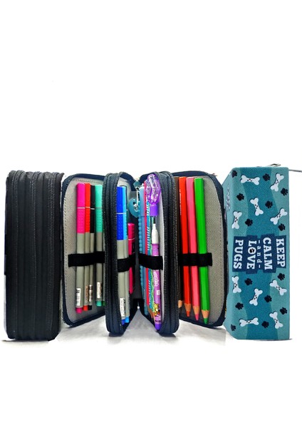 Kalem Kutusu Sevimli Köpek Kawai Organizer Kalemkutu Vegan Deri Üç Bölmeli Kalemlik Siyah indirimleri