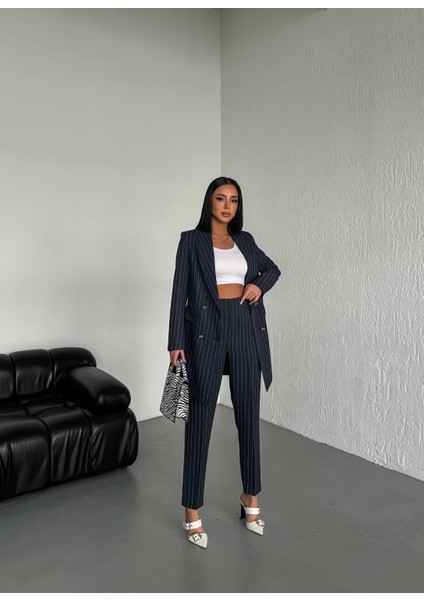 Kadın Şal Yaka Düğmeli Kruvaze Kapamalı Çizgili Ceket fırsatları