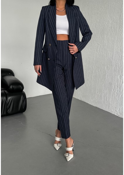 Kadın Şal Yaka Düğmeli Kruvaze Kapamalı Çizgili Ceket indirimleri