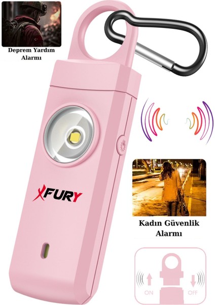 Kişisel Güvenlik Alarmı ve Anahtarlık - 130DB Yüksek Sesli, Işıklı, Şarj Edilebilir, Pembe