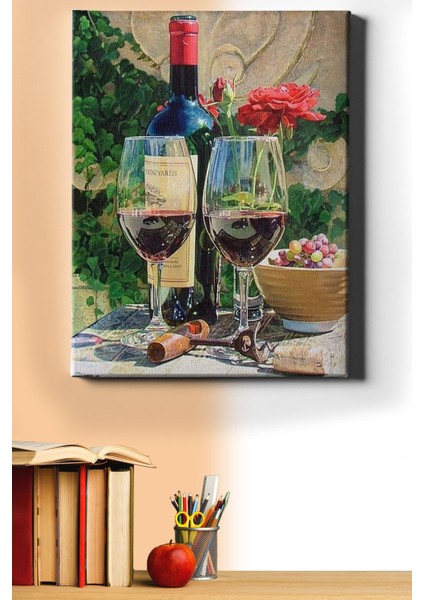 Şarap Kadehleri Sayılarla Boyama Seti Tuval Seti Fırça Boya Dahil (Kasnaklı) Hobi - 40 x 50 cm