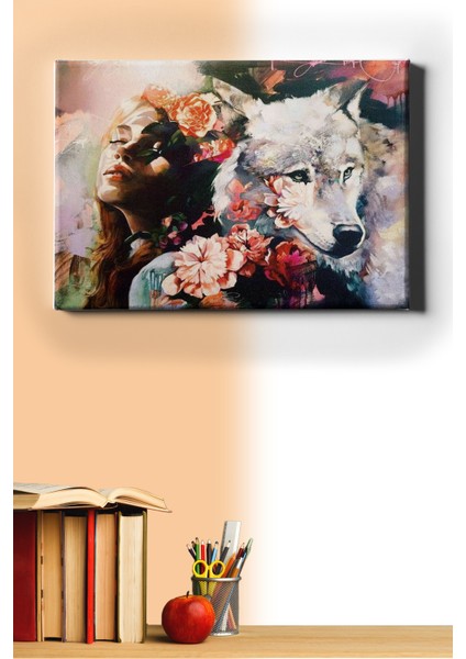 Kadın ve Kurt Sevgisi Sayılarla Boyama Seti Kasnaklı 50 x 65 cm
