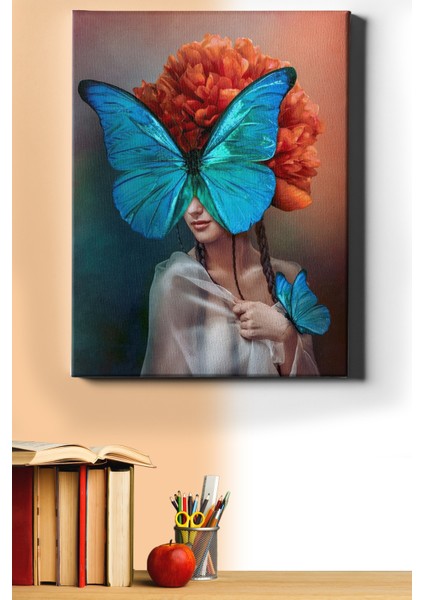 Sayılarla Boyama Seti Kasnaklı Mavi Kelebek ve Kızıl Kadın 50 x 65 cm