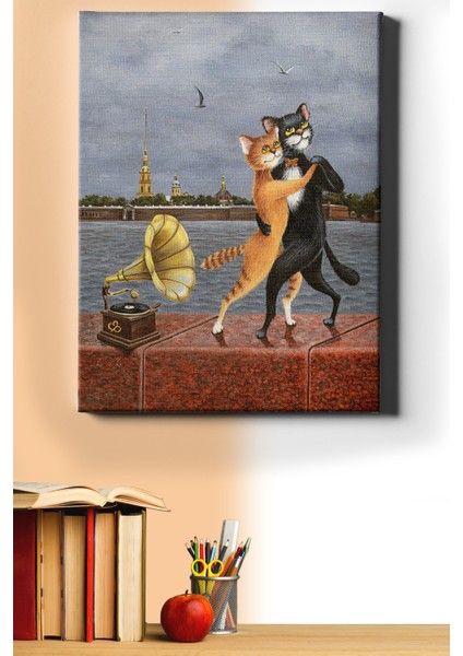 Sayılarla Boyama Seti Kasnaklı Aşık Kedilerin Dansı 60 x 75 cm