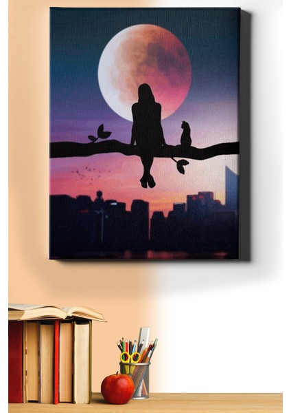Sayılarla Boyama Seti Kasnaklı Kediyle Dolunayda Sohbet 60 x 75 cm