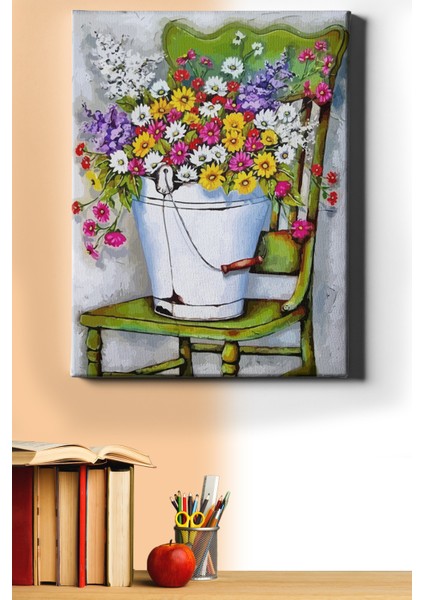 Sayılarla Boyama Seti Kasnaklı Yeşil Sandalye ve Çiçekler 70 x 90 cm