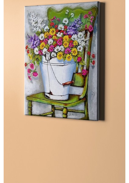 Sayılarla Boyama Seti Kasnaklı Yeşil Sandalye ve Çiçekler 70 x 90 cm