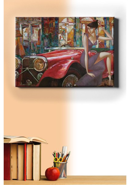 Sayılarla Boyama Seti Kasnaklı Kırmızı Arabal ve Kadın 50 x 65 cm