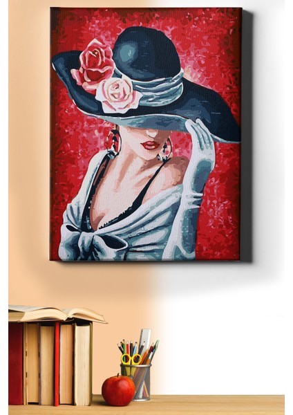 Sayılarla Boyama Seti Kasnaklı Gül Şapkalı Kadın 60 x 75 cm