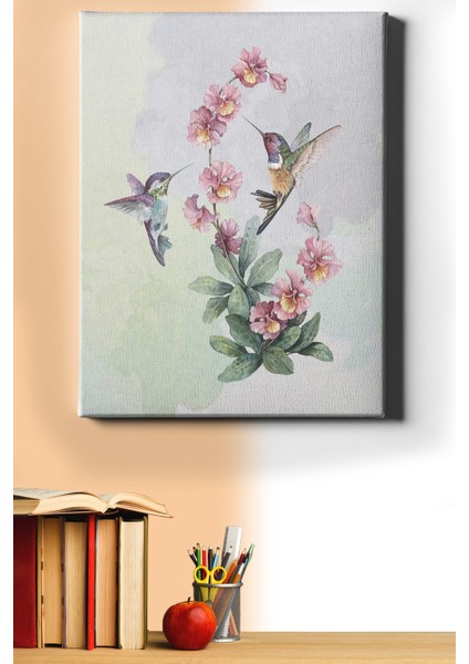 Sayılarla Boyama Seti Çerçeveli Kasnaklı Pembe Çiçek ve 2 Kuş 50 x 65 cm