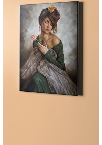 Sayılarla Boyama Seti Kasnaklı Yeşil Elbiseli Kadının Hüznü 40 x 50 cm