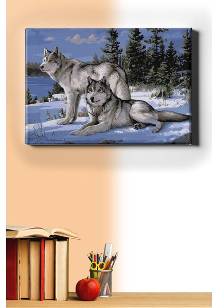 Sayılarla Boyama Seti Kasnaklı Kurtlar ve Kar 40 x 50 cm