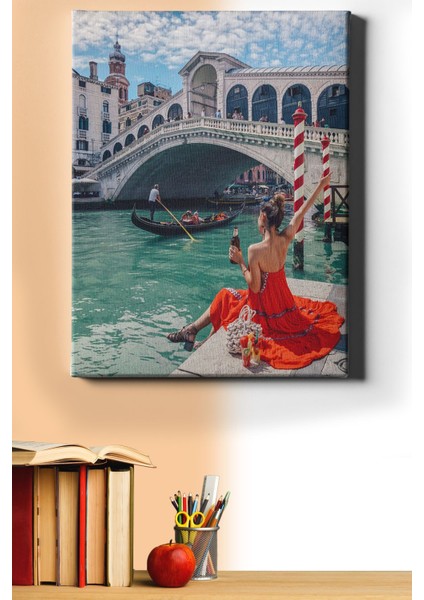 Sayılarla Boyama Seti Kasnaklı Venedik'te Kırmızılı Kadın 50 x 65 cm